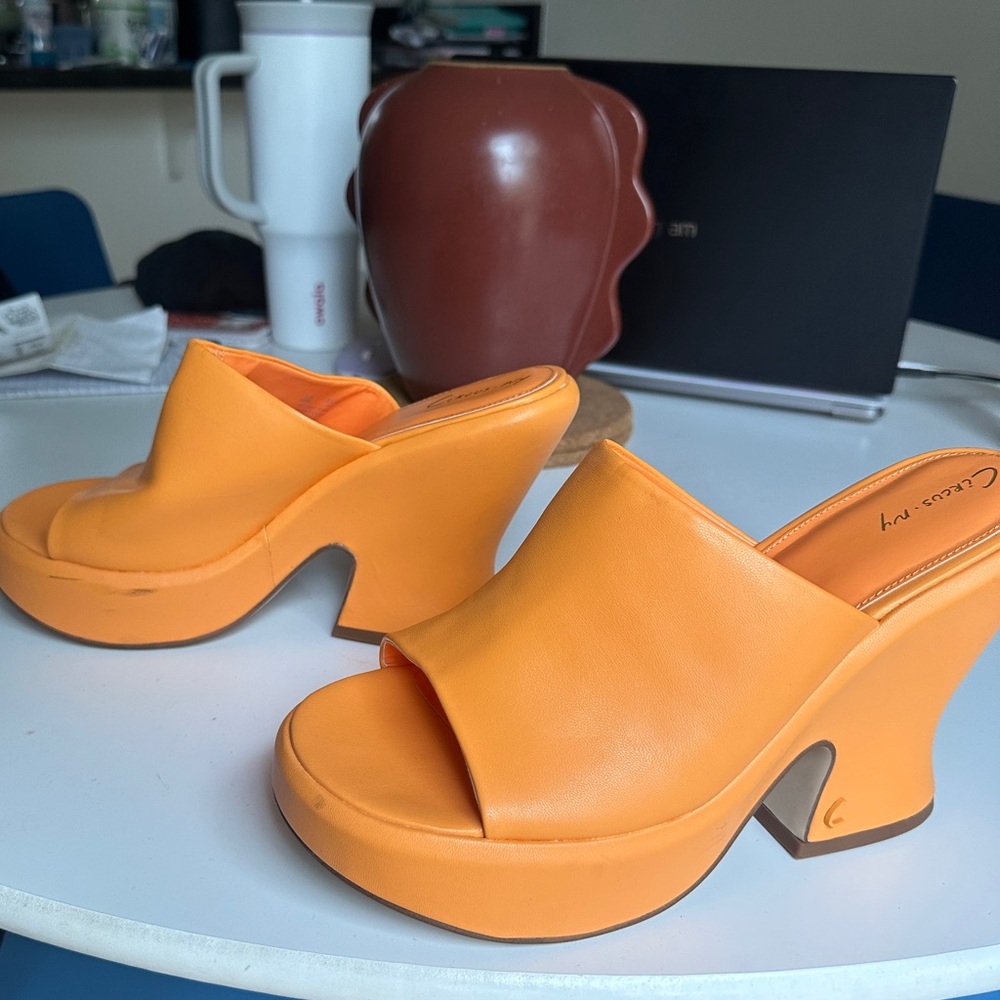Vibrant Orange Platform Mules with Chunky Heel